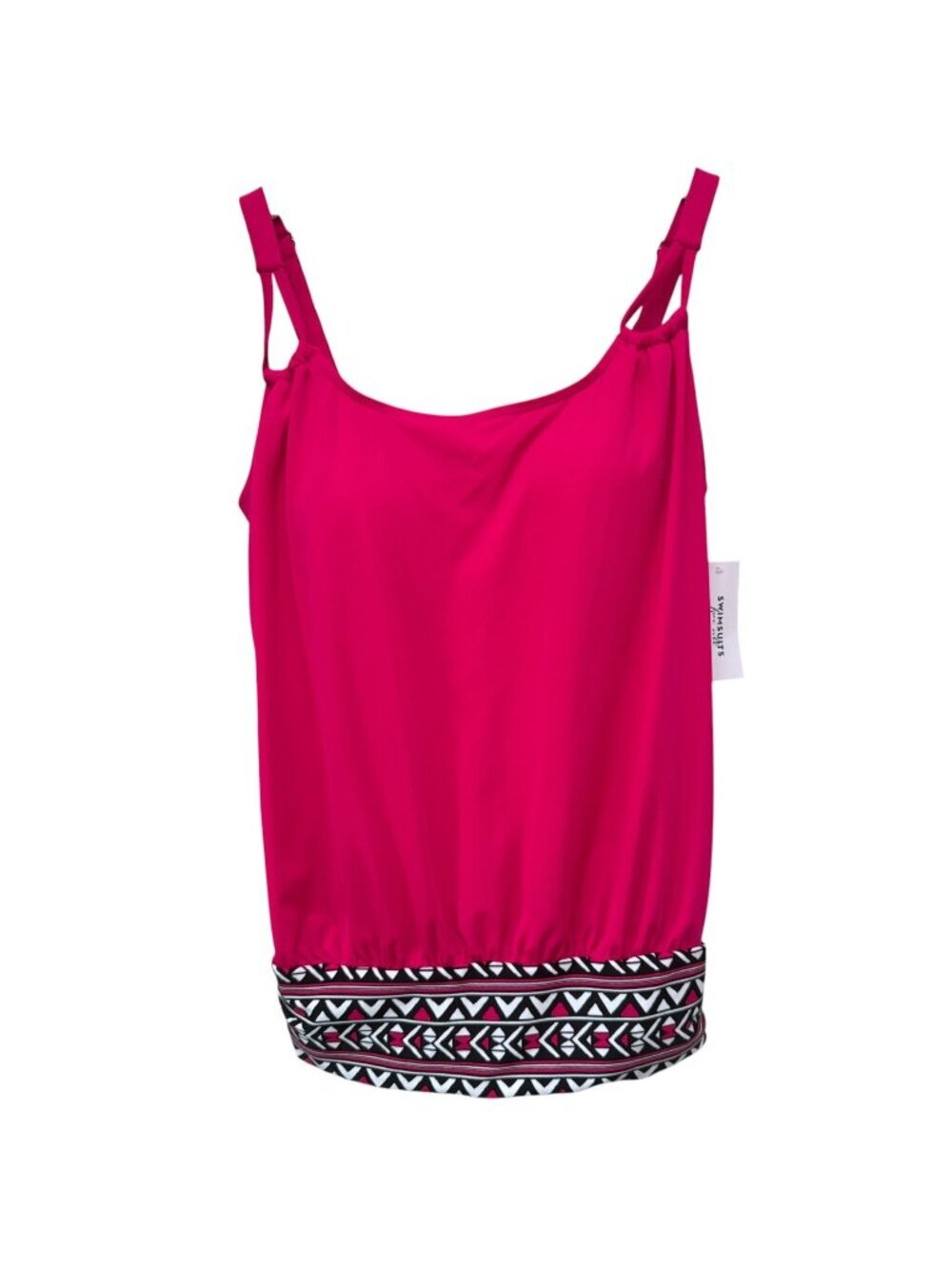 Swimsuits For All Blouson Tankini Size 16 Pink with Black Aztec Border Swim Top